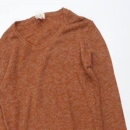 Lottie Womens Brown Round Neck Herringbone Acrylic Pullover Jumper Size 12