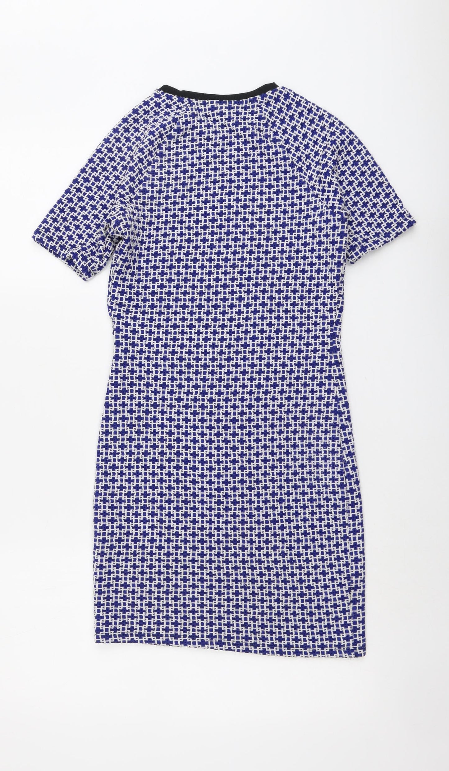 Topshop Womens Blue Geometric Polyester A-Line Size 8 Round Neck Pullover