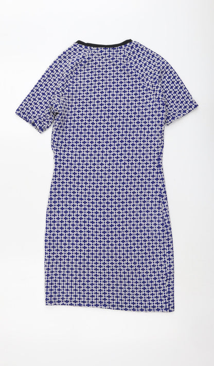 Topshop Womens Blue Geometric Polyester A-Line Size 8 Round Neck Pullover