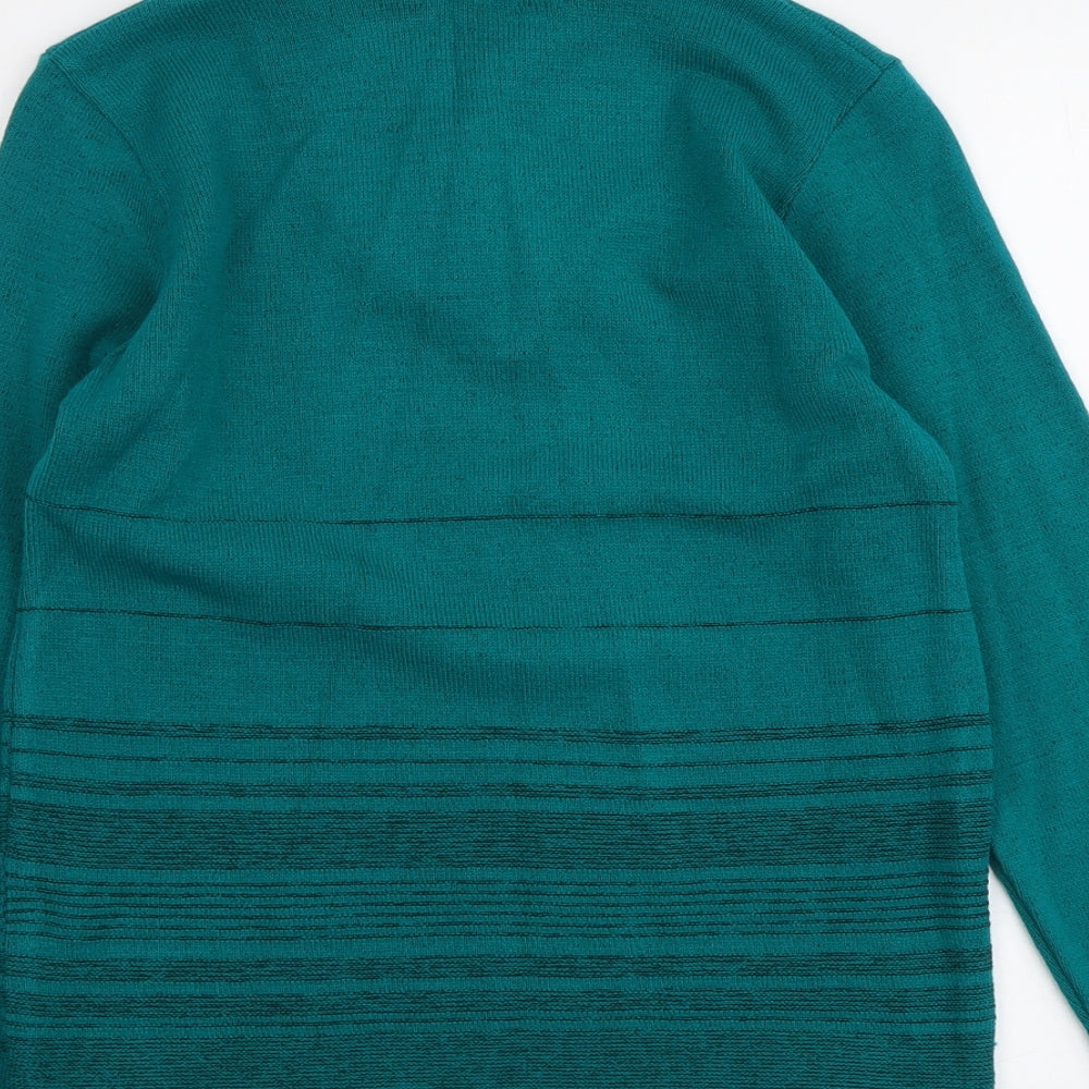 Envy Womens Green V-Neck Striped Acrylic Pullover Jumper Size XS