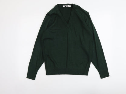 Banner Womens Green V-Neck Acrylic Pullover Jumper Size 8