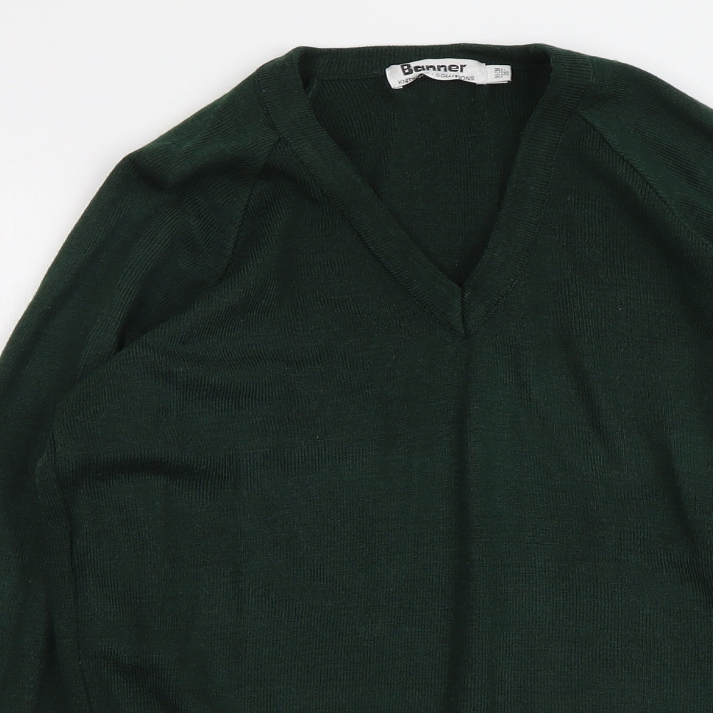 Banner Womens Green V-Neck Acrylic Pullover Jumper Size 8