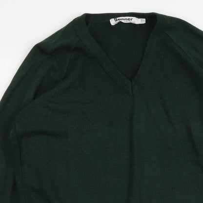 Banner Womens Green V-Neck Acrylic Pullover Jumper Size 8