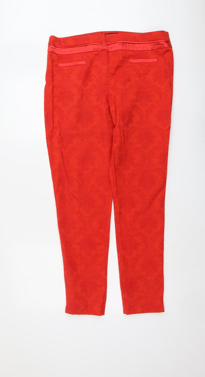 Definitions Womens Red Geometric Cotton Trousers Size 16 L29 in Regular Zip
