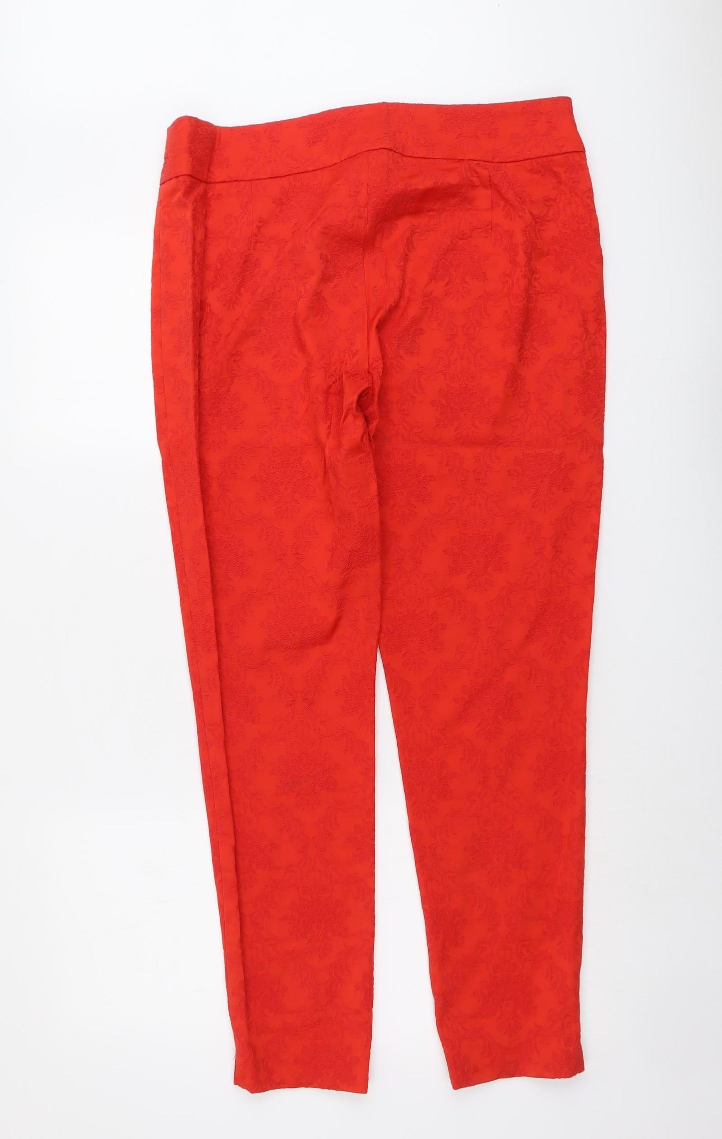 Definitions Womens Red Geometric Cotton Trousers Size 16 L29 in Regular Zip