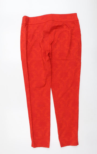 Definitions Womens Red Geometric Cotton Trousers Size 16 L29 in Regular Zip