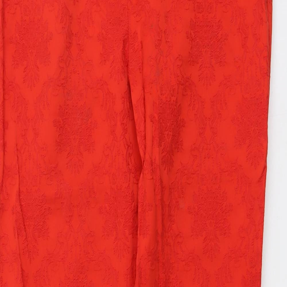 Definitions Womens Red Geometric Cotton Trousers Size 16 L29 in Regular Zip