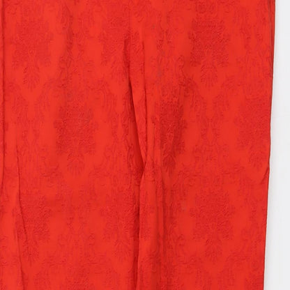 Definitions Womens Red Geometric Cotton Trousers Size 16 L29 in Regular Zip