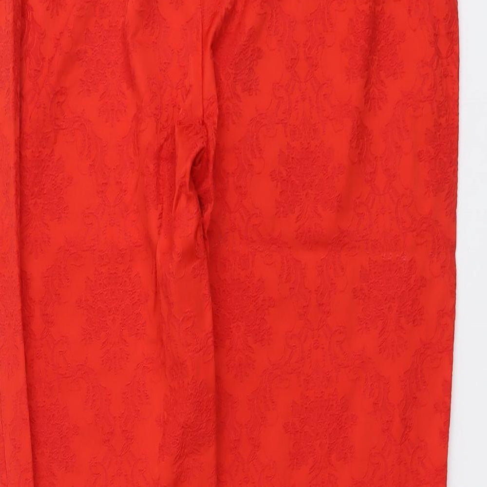 Definitions Womens Red Geometric Cotton Trousers Size 16 L29 in Regular Zip