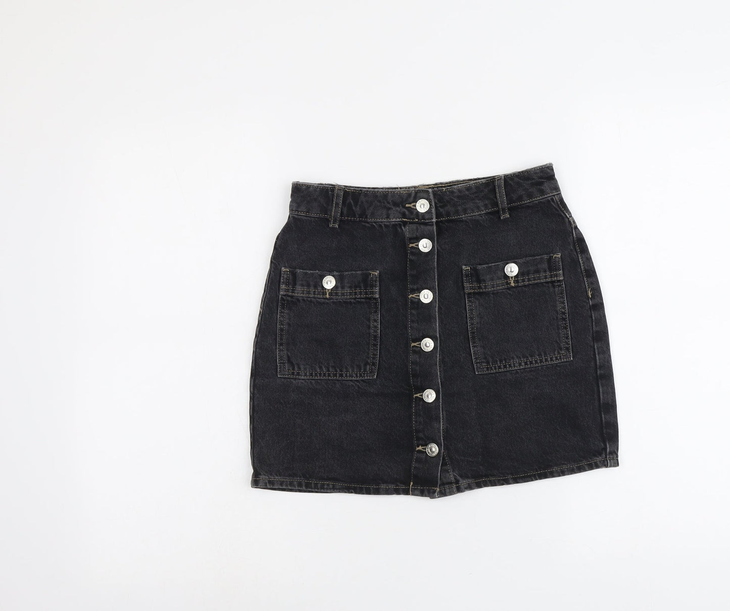 Pull&Bear Womens Grey Cotton Mini Skirt Size S Button