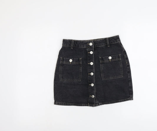 Pull&Bear Womens Grey Cotton Mini Skirt Size S Button