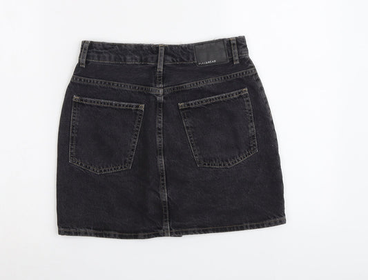 Pull&Bear Womens Grey Cotton Mini Skirt Size S Button