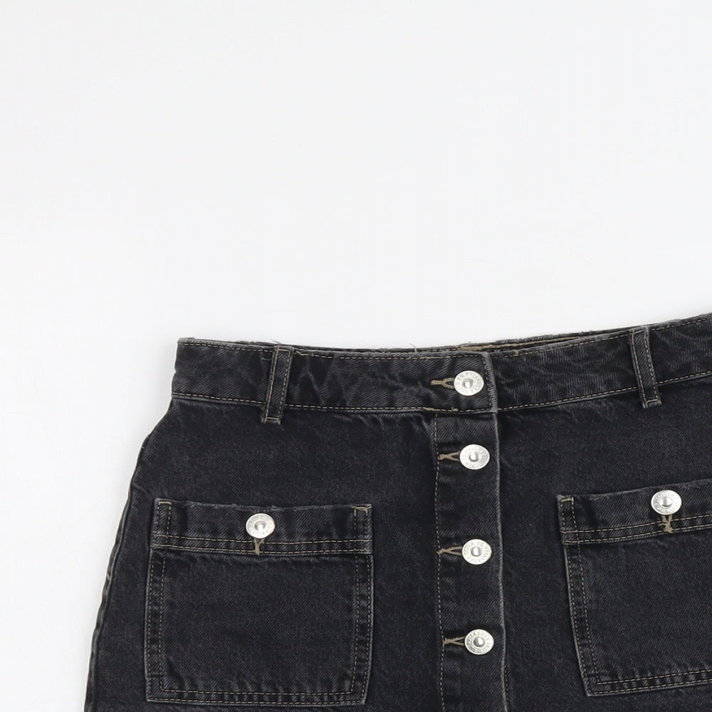 Pull&Bear Womens Grey Cotton Mini Skirt Size S Button
