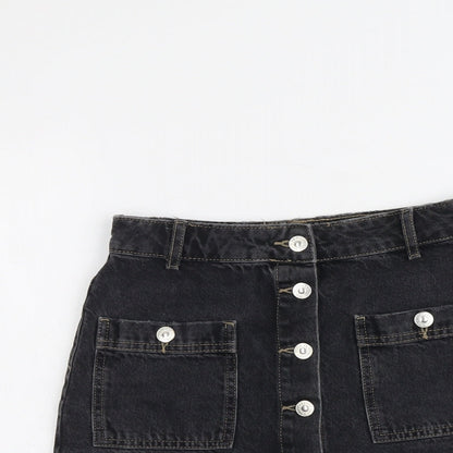 Pull&Bear Womens Grey Cotton Mini Skirt Size S Button