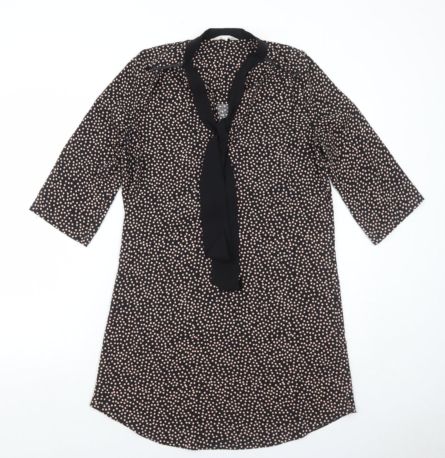 Nine Womens Black Polka Dot Polyester A-Line Size 8 V-Neck Pullover