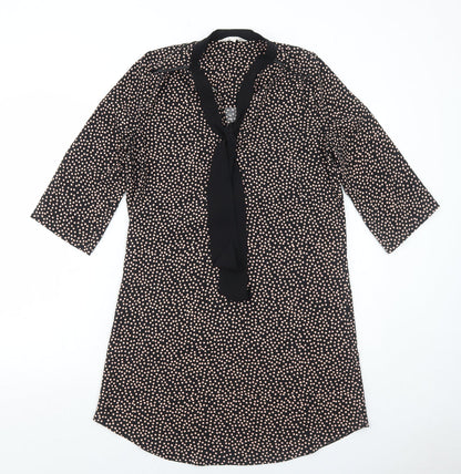 Nine Womens Black Polka Dot Polyester A-Line Size 8 V-Neck Pullover