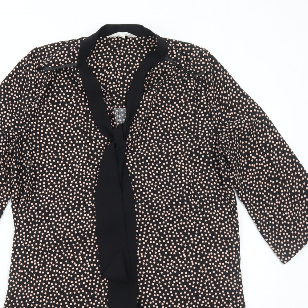 Nine Womens Black Polka Dot Polyester A-Line Size 8 V-Neck Pullover