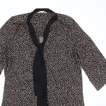 Nine Womens Black Polka Dot Polyester A-Line Size 8 V-Neck Pullover