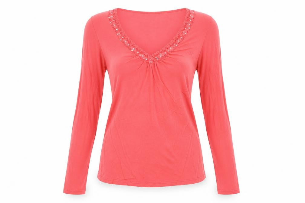Womens UK Size M Promod Red Basic T-Shirt