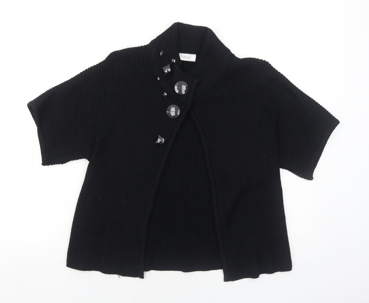 Faber Womens Black High Neck Wool Cardigan Jumper Size 10