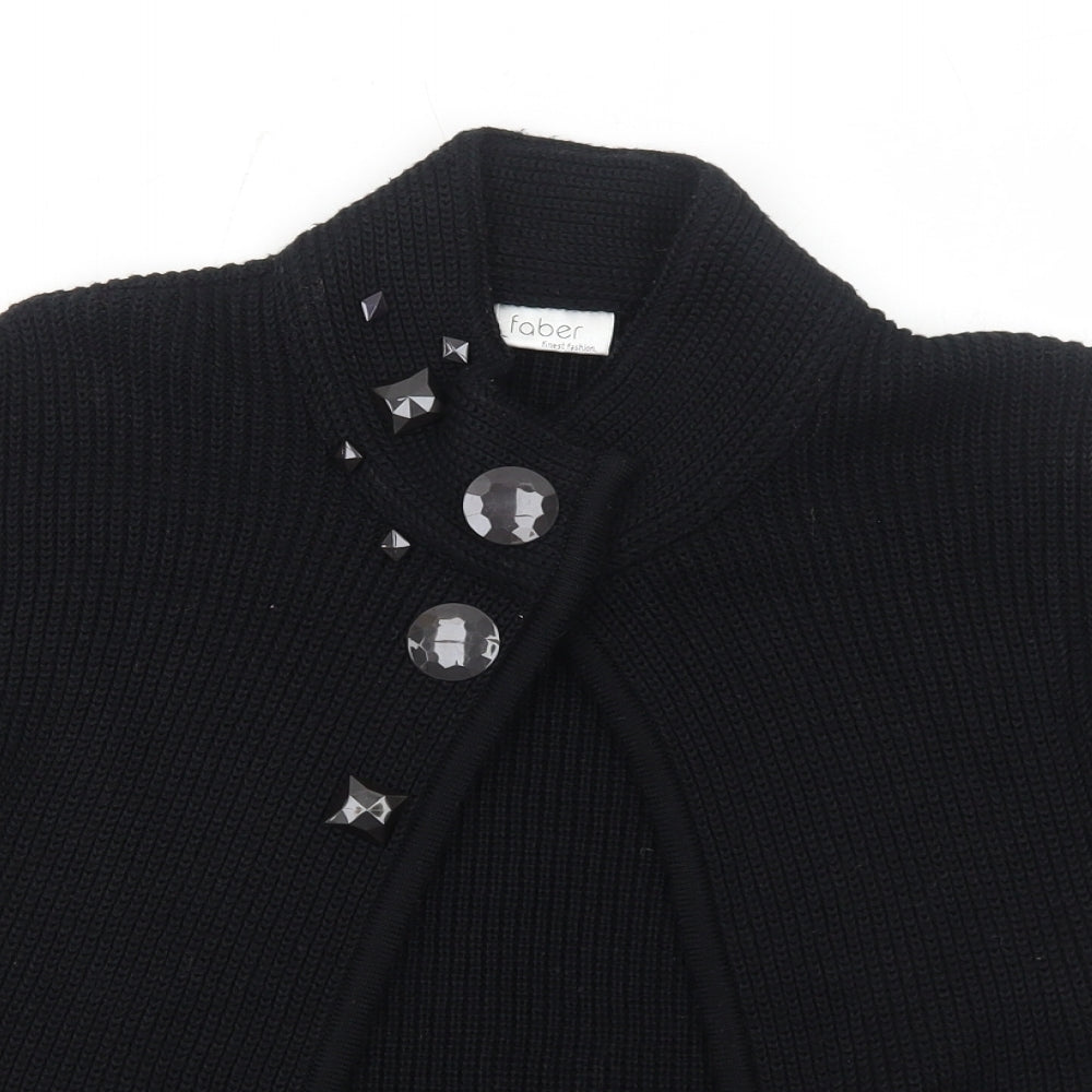 Faber Womens Black High Neck Wool Cardigan Jumper Size 10