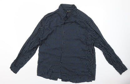 NEXT Mens Blue Geometric Viscose Button-Up Size M Collared Button