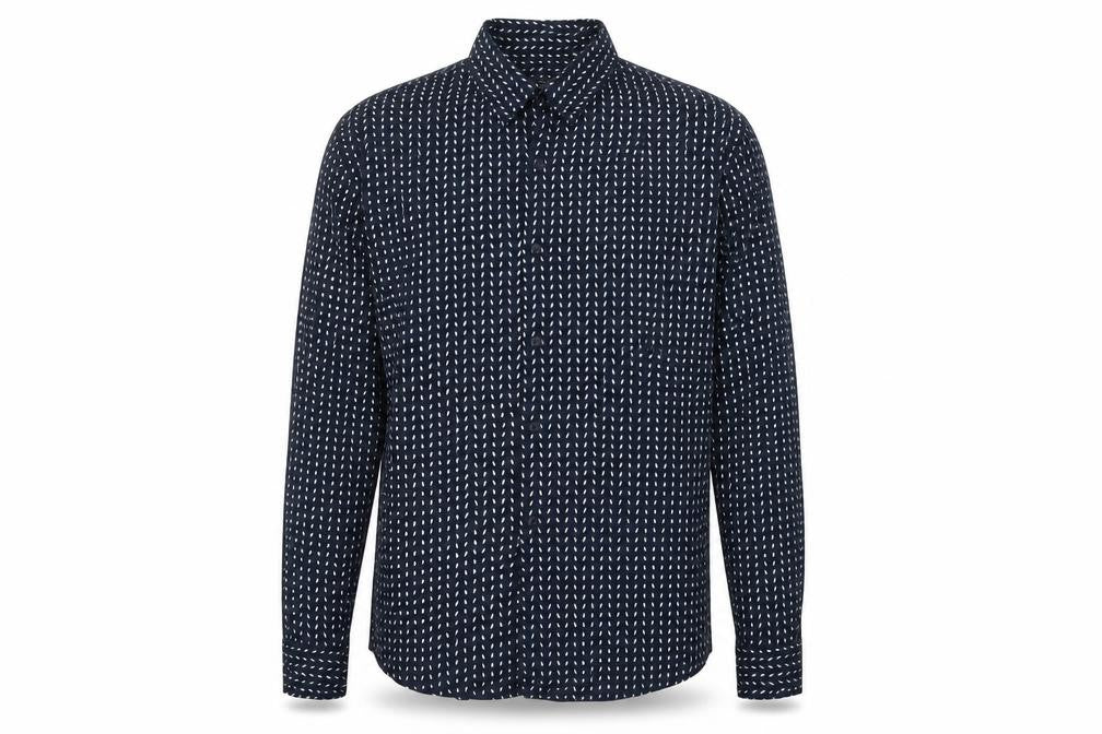 NEXT Mens Blue Geometric Viscose Button-Up Size M Collared Button