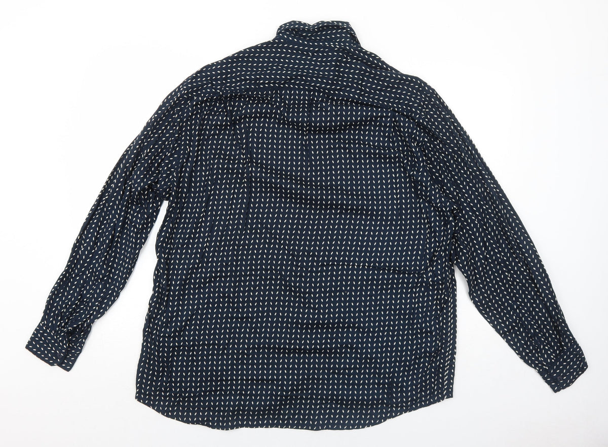 NEXT Mens Blue Geometric Viscose Button-Up Size M Collared Button