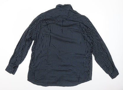 NEXT Mens Blue Geometric Viscose Button-Up Size M Collared Button
