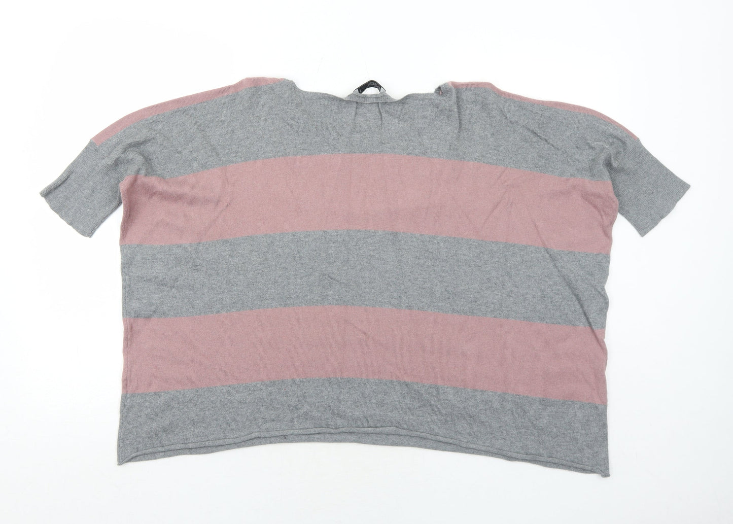 Just Jeans Womens Grey Round Neck Striped Cotton Pullover Jumper Size S