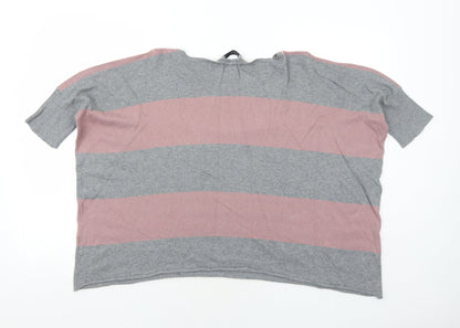Just Jeans Womens Grey Round Neck Striped Cotton Pullover Jumper Size S