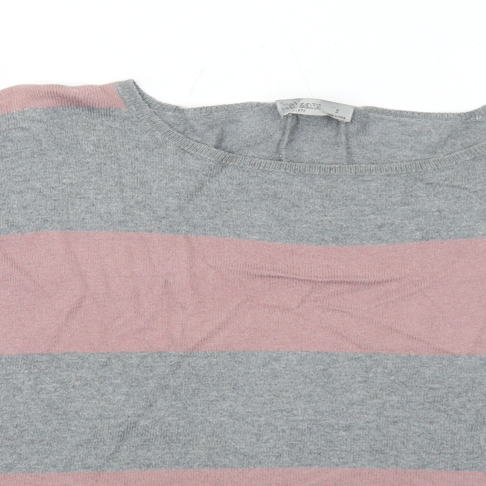 Just Jeans Womens Grey Round Neck Striped Cotton Pullover Jumper Size S