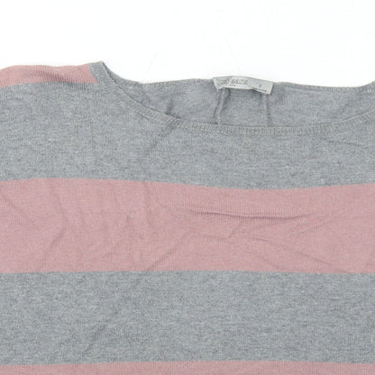 Just Jeans Womens Grey Round Neck Striped Cotton Pullover Jumper Size S