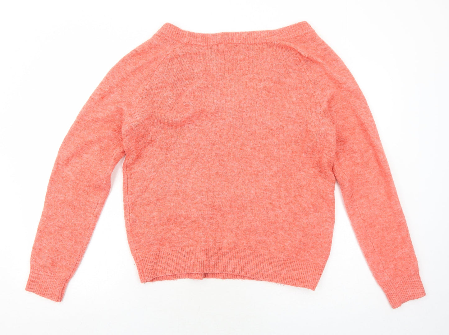 H&M Womens Orange V-Neck Herringbone Acrylic Pullover Jumper Size XS