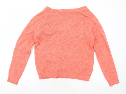 H&M Womens Orange V-Neck Herringbone Acrylic Pullover Jumper Size XS