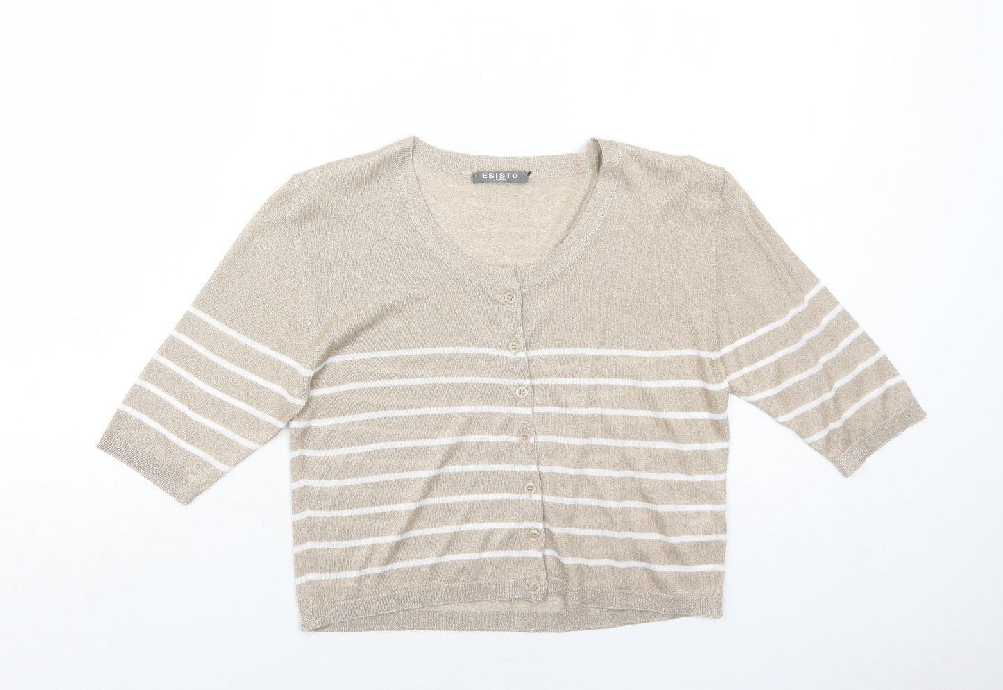 Esisto Womens Beige Round Neck Striped Viscose Cardigan Jumper Size M