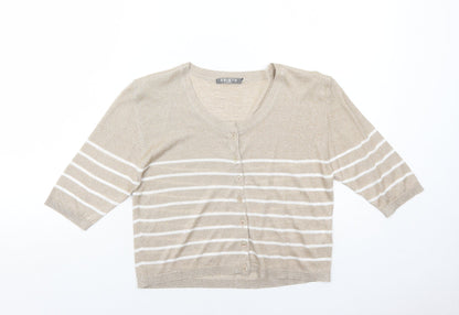 Esisto Womens Beige Round Neck Striped Viscose Cardigan Jumper Size M