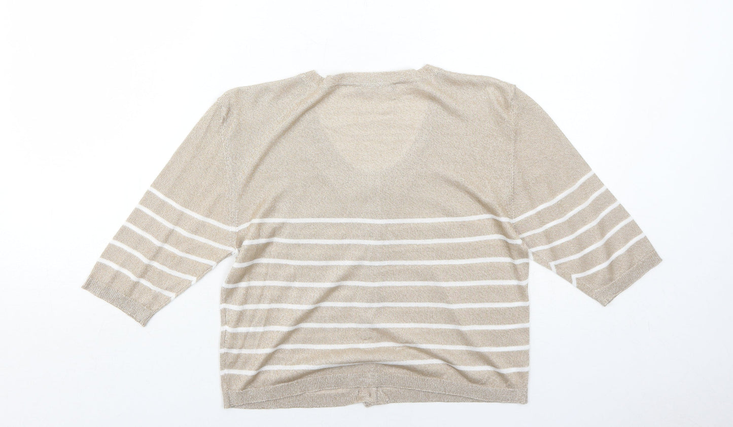 Esisto Womens Beige Round Neck Striped Viscose Cardigan Jumper Size M