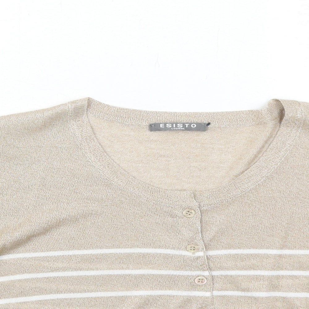 Esisto Womens Beige Round Neck Striped Viscose Cardigan Jumper Size M