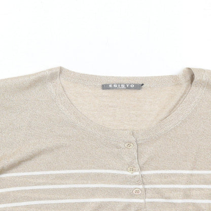 Esisto Womens Beige Round Neck Striped Viscose Cardigan Jumper Size M