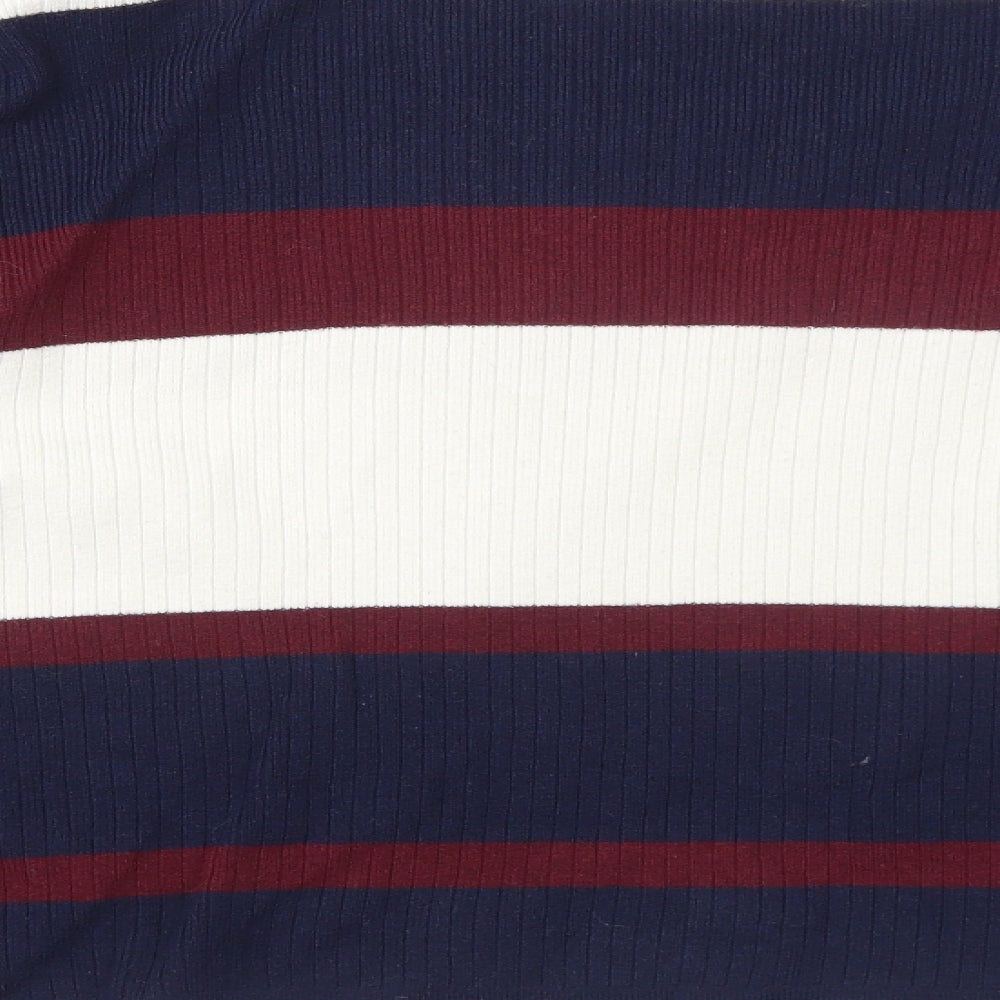 Rag Out Womens Blue Round Neck Striped Acrylic Pullover Jumper Size M