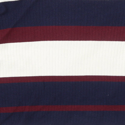 Rag Out Womens Blue Round Neck Striped Acrylic Pullover Jumper Size M