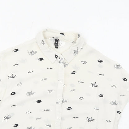 Womens UK Size 4 H&M White Basic Button-Up