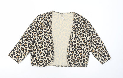 Anthology Womens Brown V-Neck Animal Print Cotton Shrug Jumper Size 12