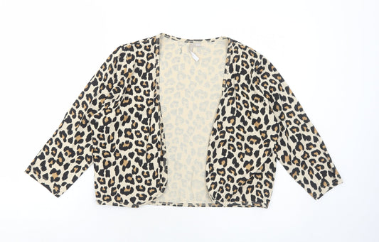 Anthology Womens Brown V-Neck Animal Print Cotton Shrug Jumper Size 12