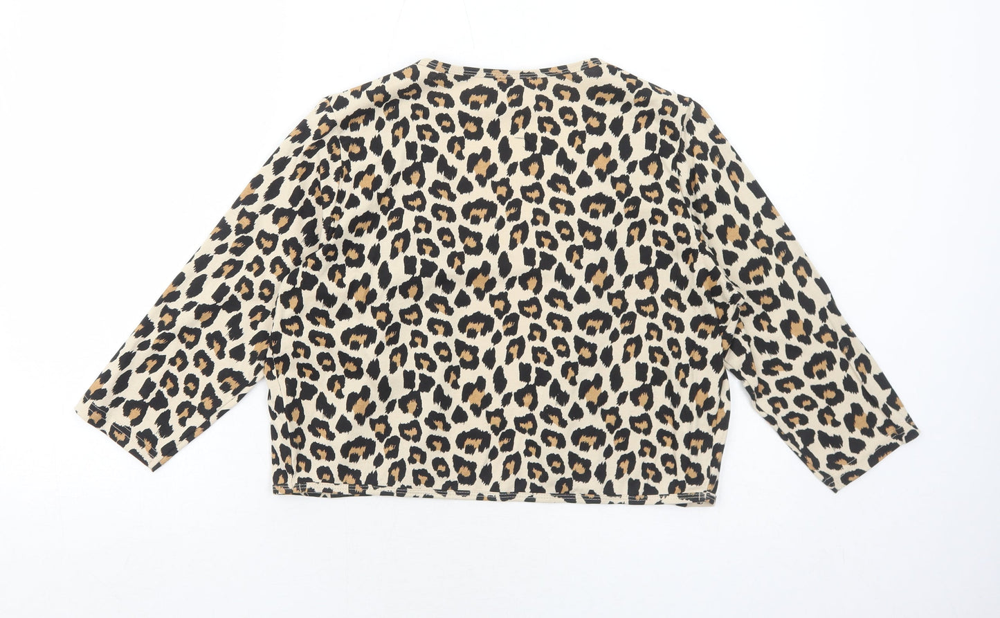 Anthology Womens Brown V-Neck Animal Print Cotton Shrug Jumper Size 12