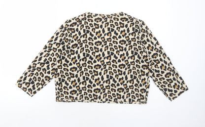 Anthology Womens Brown V-Neck Animal Print Cotton Shrug Jumper Size 12