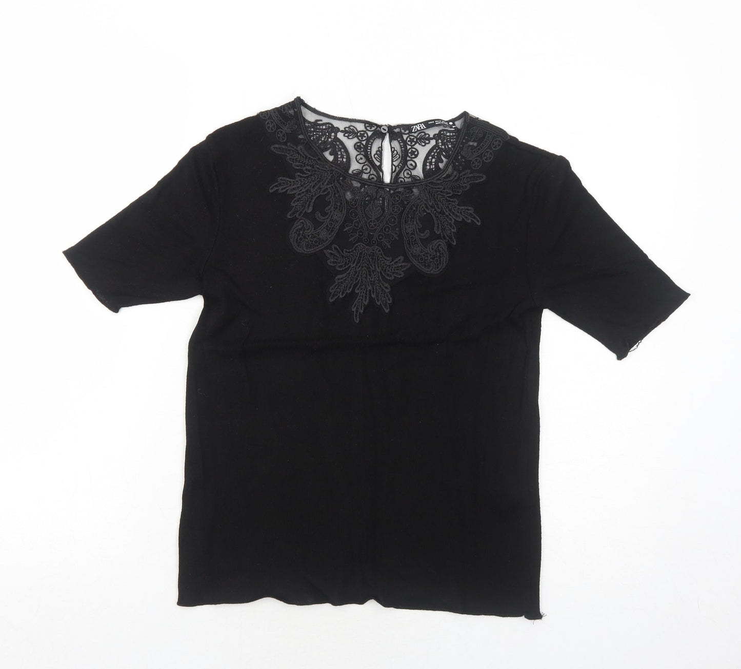 Womens UK Size M Zara Black Basic Blouse