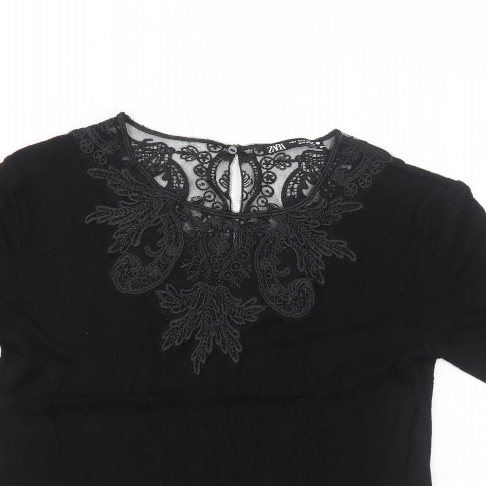 Womens UK Size M Zara Black Basic Blouse