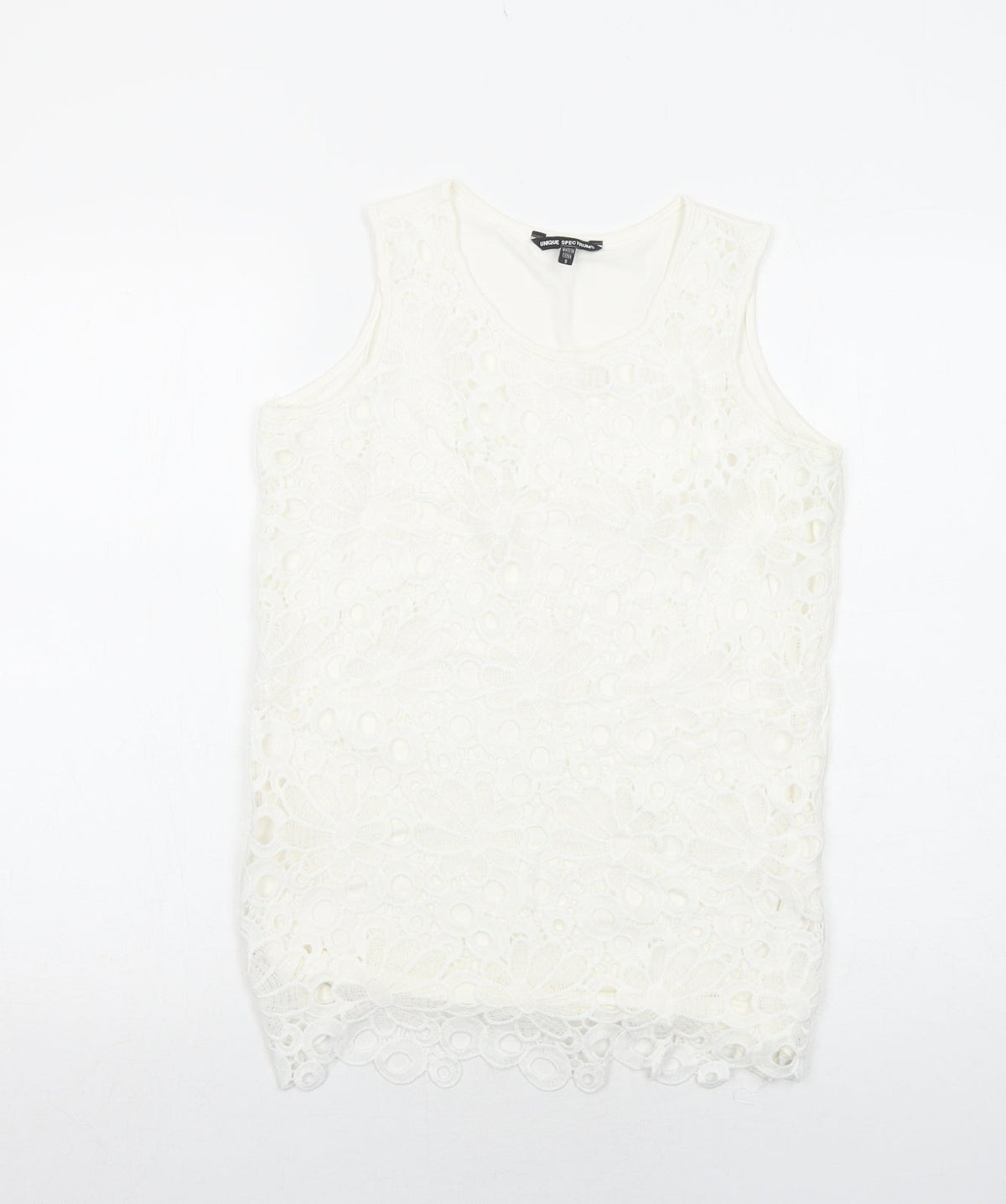Unique Spectrum Womens White Elastane Basic Tank Size S Round Neck